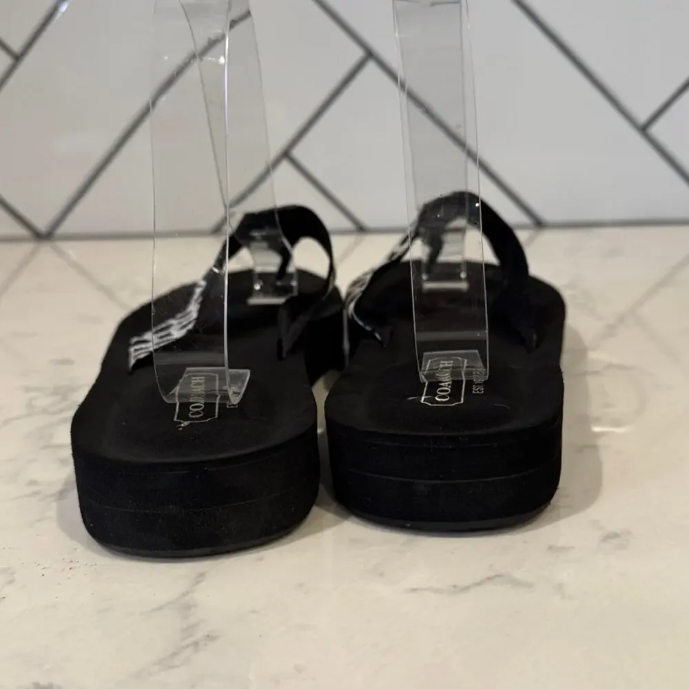 Coach Jessalyn Signature Monogram Black Flip Flops Sandals thick sole Y2K preppy - Picture 2 of 10